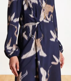La Fée Maraboutée Korte getailleerde en gedrapeerde marineblauwe jurk met print navyBlue Online