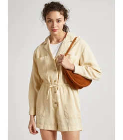 Pepe Jeans Korte jumpsuit voor vrouwen Elison camel