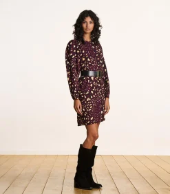 La Fée Maraboutée Korte jurk met knopen en luipaardprint bordeaux Online