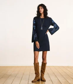 La Fée Maraboutée Korte jurk van fijne donkerblauwe mesh met borduurwerk navyBlue Sale