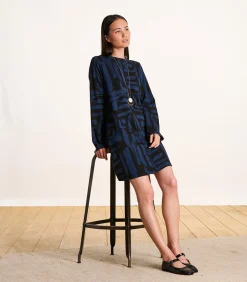 La Fée Maraboutée Korte jurk zwart en blauw in jacquard met print black Online