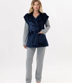LE CHAT Korte mouwen jasje met knopen van pluche flanel ESSENTIEL H76A blue Best