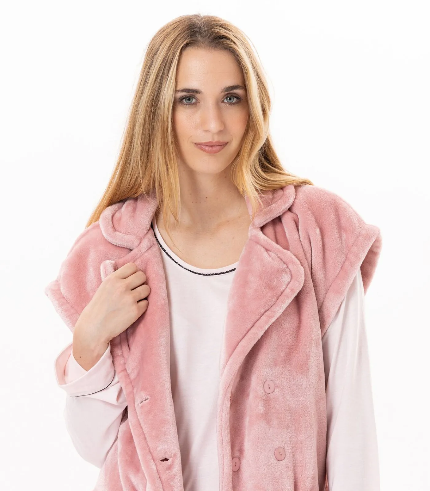 LE CHAT Korte mouwen jasje met knopen van pluche flanel ESSENTIEL H76A pink Clearance