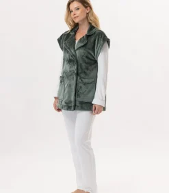LE CHAT Korte mouwen jasje met knopen van pluche flanel ESSENTIEL H76A green