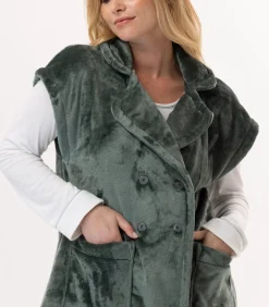 LE CHAT Korte mouwen jasje met knopen van pluche flanel ESSENTIEL H76A green