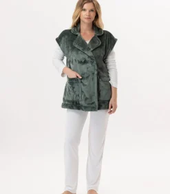 LE CHAT Korte mouwen jasje met knopen van pluche flanel ESSENTIEL H76A green
