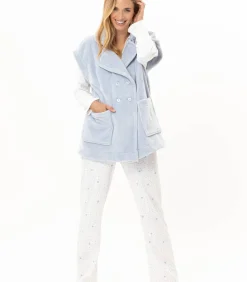 LE CHAT Korte mouwen jasje met knopen van pluche flanel ESSENTIEL H76A blue Hot