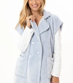 LE CHAT Korte mouwen jasje met knopen van pluche flanel ESSENTIEL H76A blue Hot