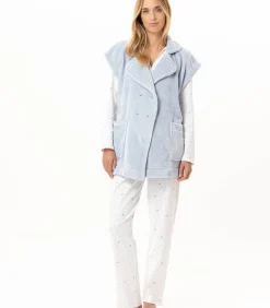 LE CHAT Korte mouwen jasje met knopen van pluche flanel ESSENTIEL H76A blue Hot