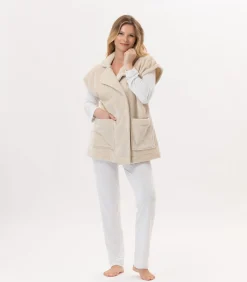 LE CHAT Korte mouwen jasje met knopen van pluche flanel ESSENTIEL H76A beige Outlet