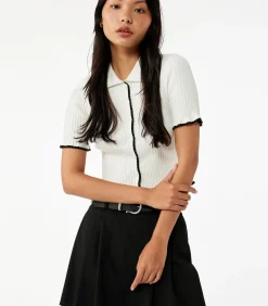 Koton Korte Mouwen Polo Kragentrui met Knoopdetail white Discount