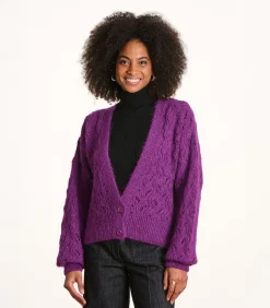 La Fée Maraboutée Korte paarse gilet in opengewerkte stof violet Outlet