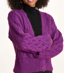 La Fée Maraboutée Korte paarse gilet in opengewerkte stof violet Outlet