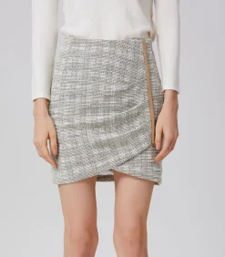 Smart & Joy Korte rok met zijflap en bias brown Sale