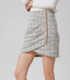 Smart & Joy Korte rok met zijflap en bias brown Sale