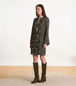 La Fée Maraboutée Korte vloeiende jurk met kaki sjaalprint khaki Best