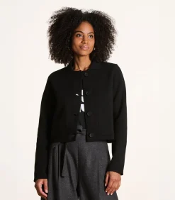 La Fée Maraboutée Korte zwarte gilet in gebreide stof met overhemdkraag black Clearance