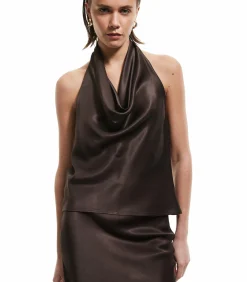 Koton Backless Satin Blouse brown Sale