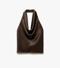 Koton Backless Satin Blouse brown Sale