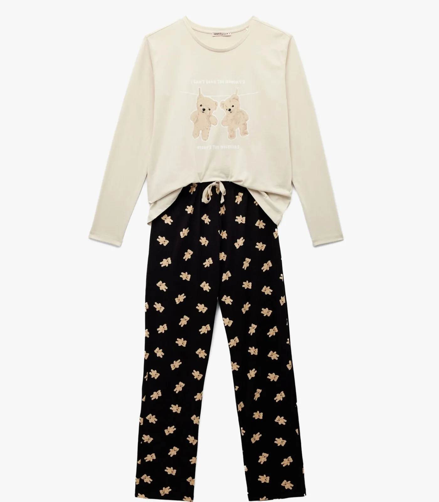 Koton Bear Printed Pajama Set gray Clearance