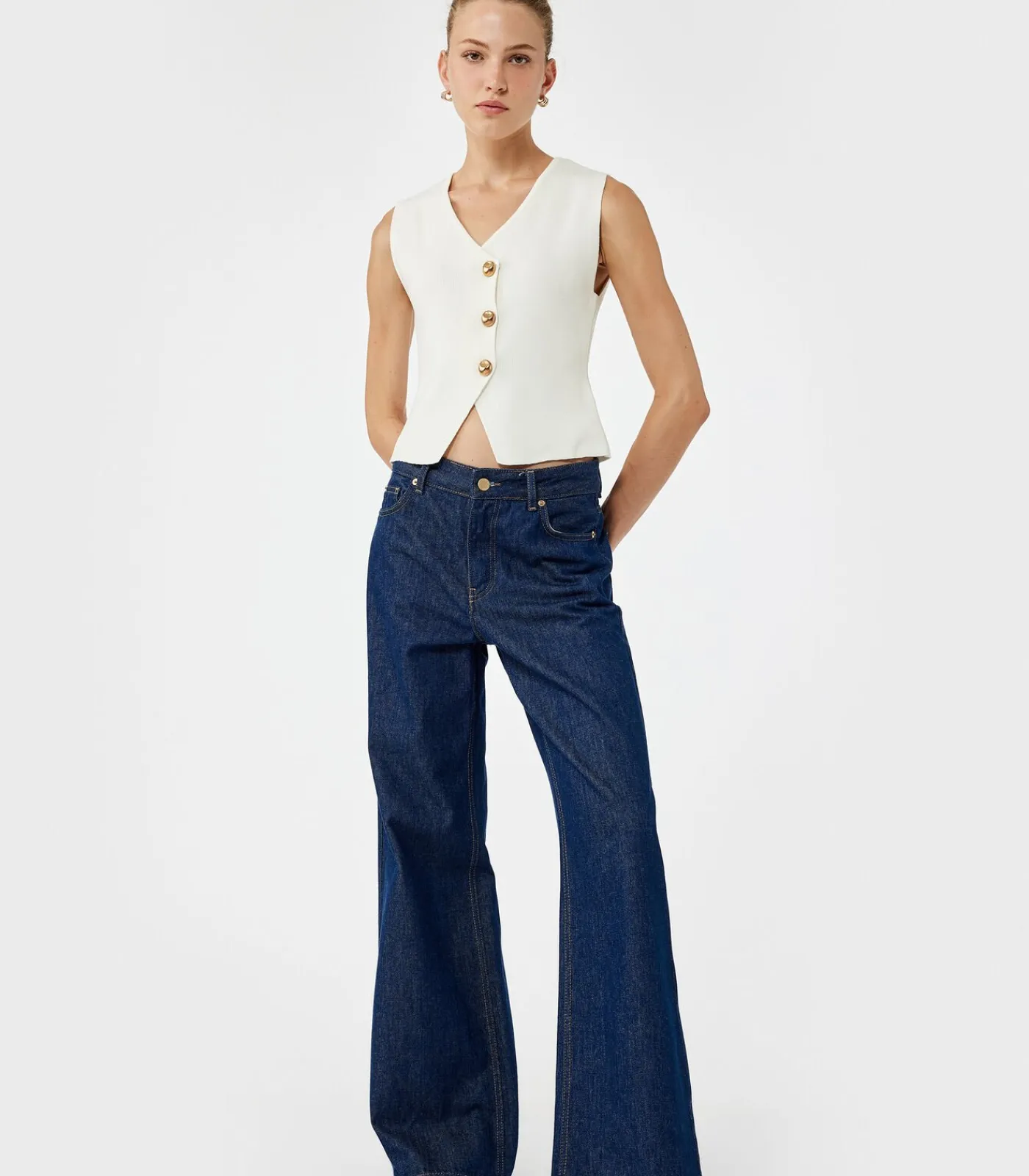 Koton Buttoned Knit Vest white