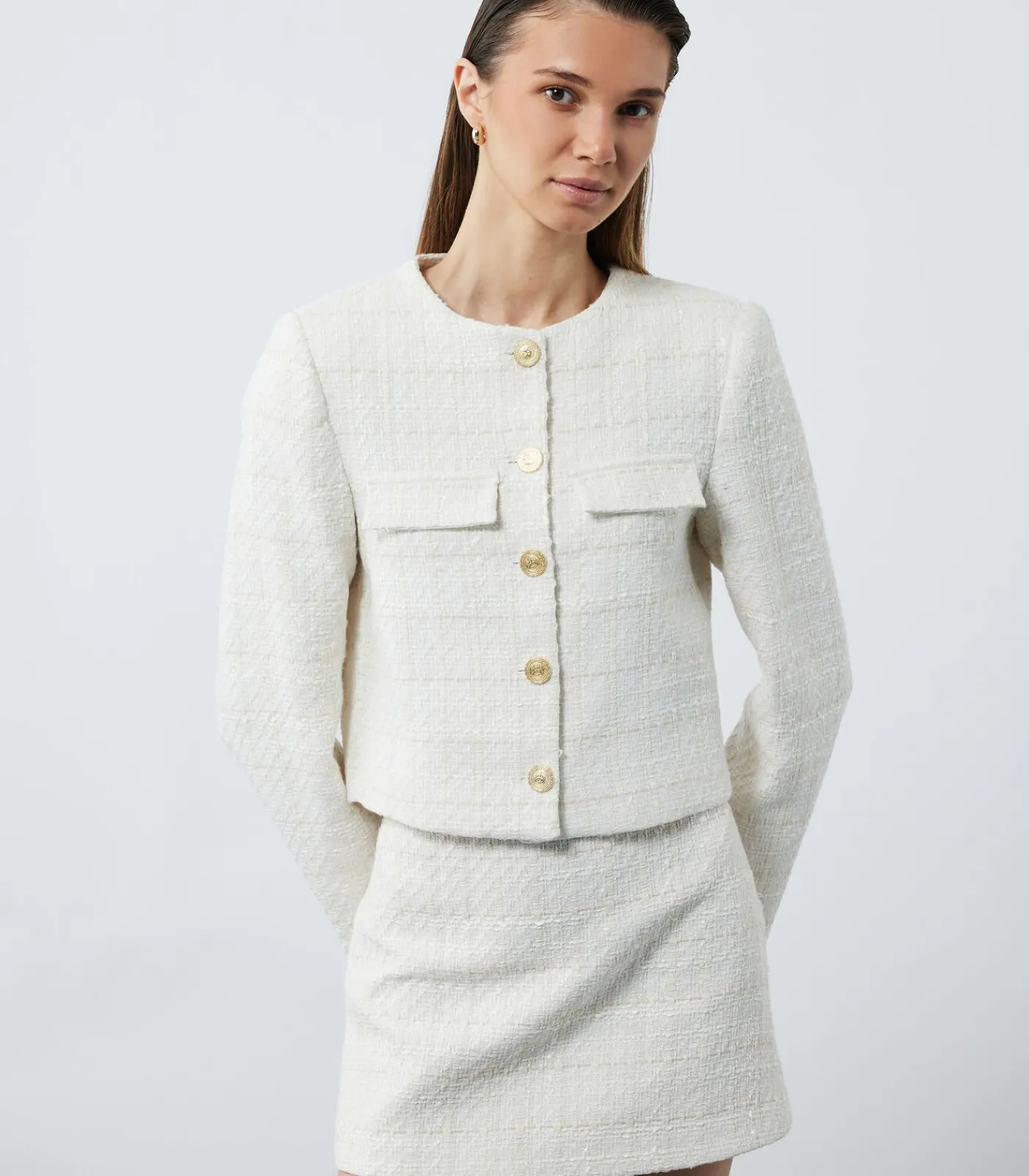 Koton Buttoned Tweed Jacket beige Outlet