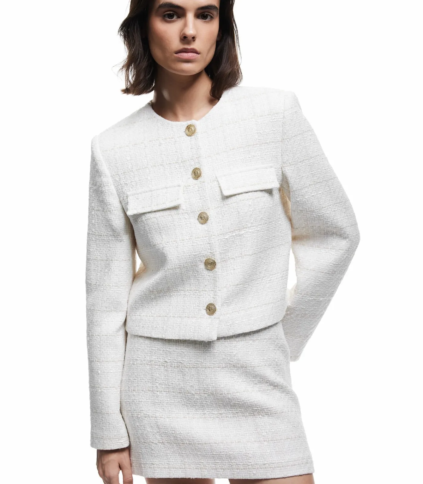 Koton Buttoned Tweed Jacket beige Outlet