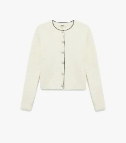 Koton Crew Neck Knit Cardigan white Discount