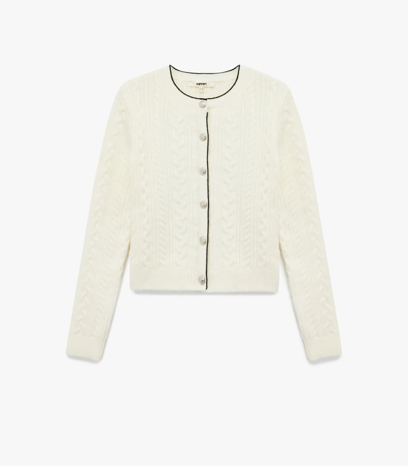 Koton Crew Neck Knit Cardigan white Discount