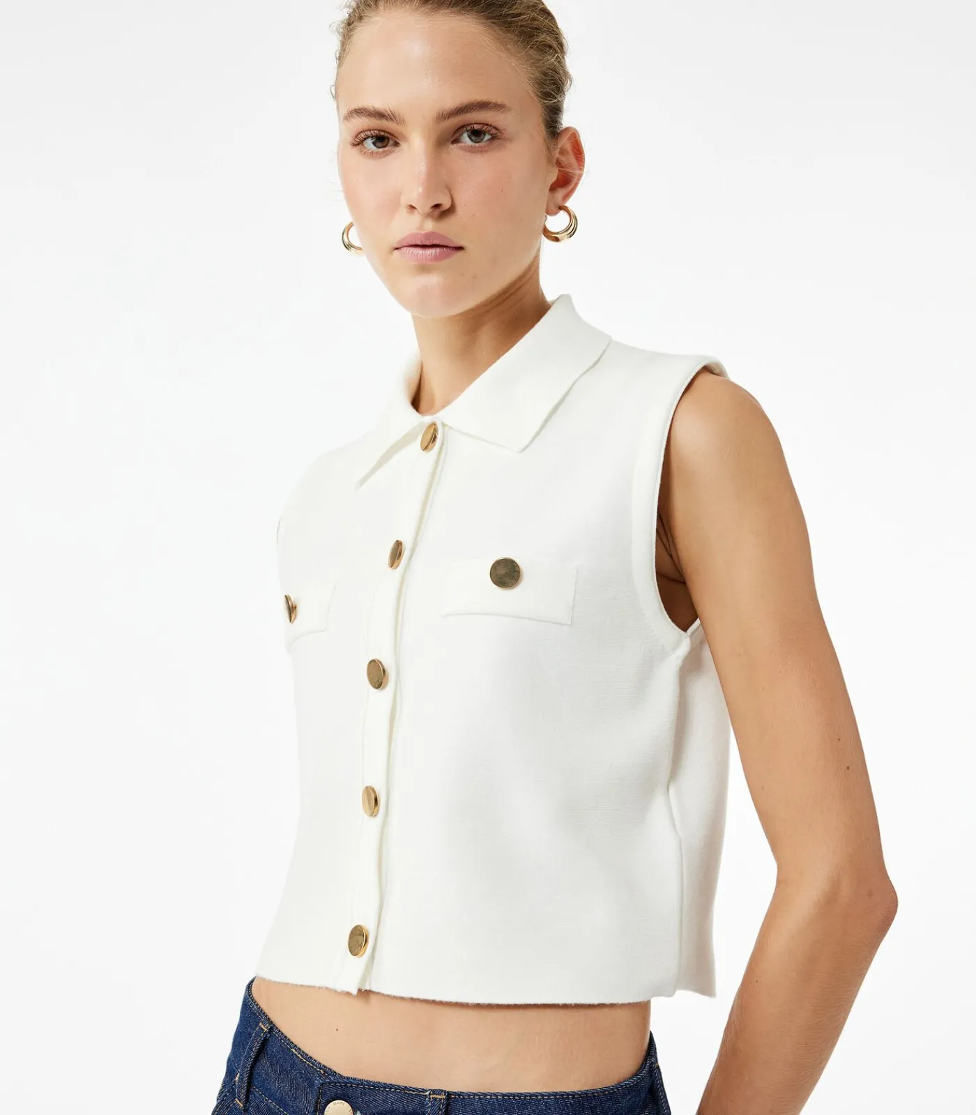 Koton Crew Neck Knit Vest white Online