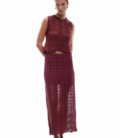 Koton Crocheted Blouse bordeaux Sale