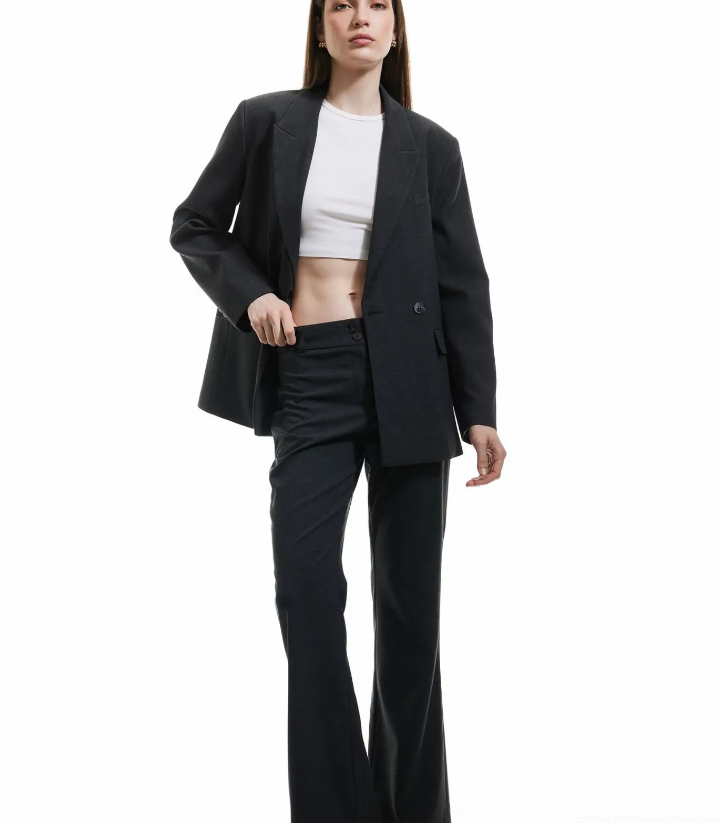 Koton Flared Suit Pants antraciteGrey Hot