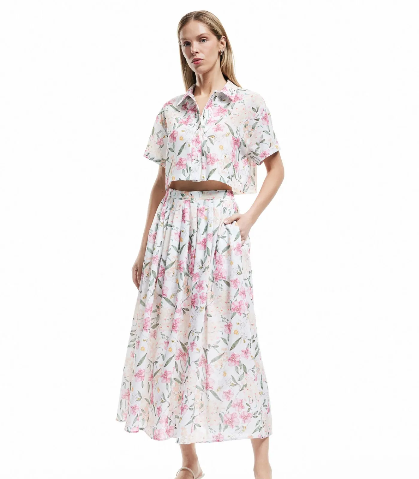 Koton Floral Crop Shirt pink Best