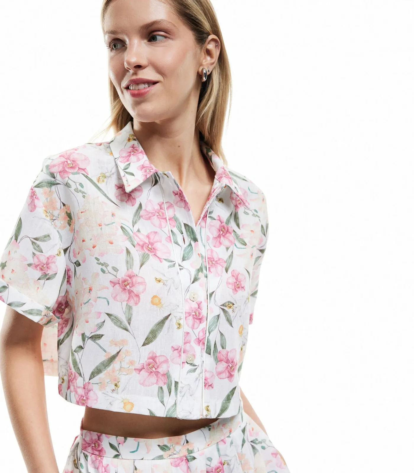 Koton Floral Crop Shirt pink Best