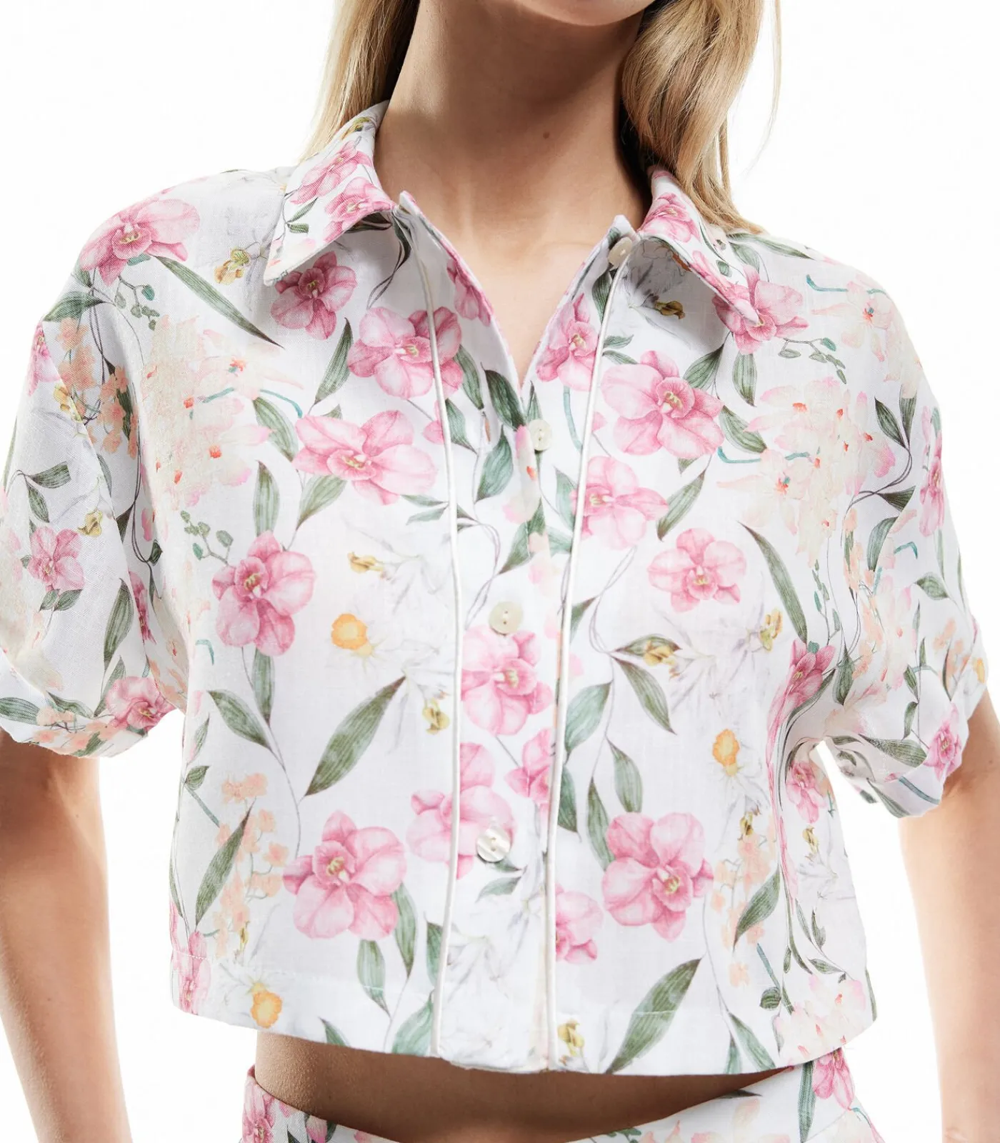 Koton Floral Crop Shirt pink Best
