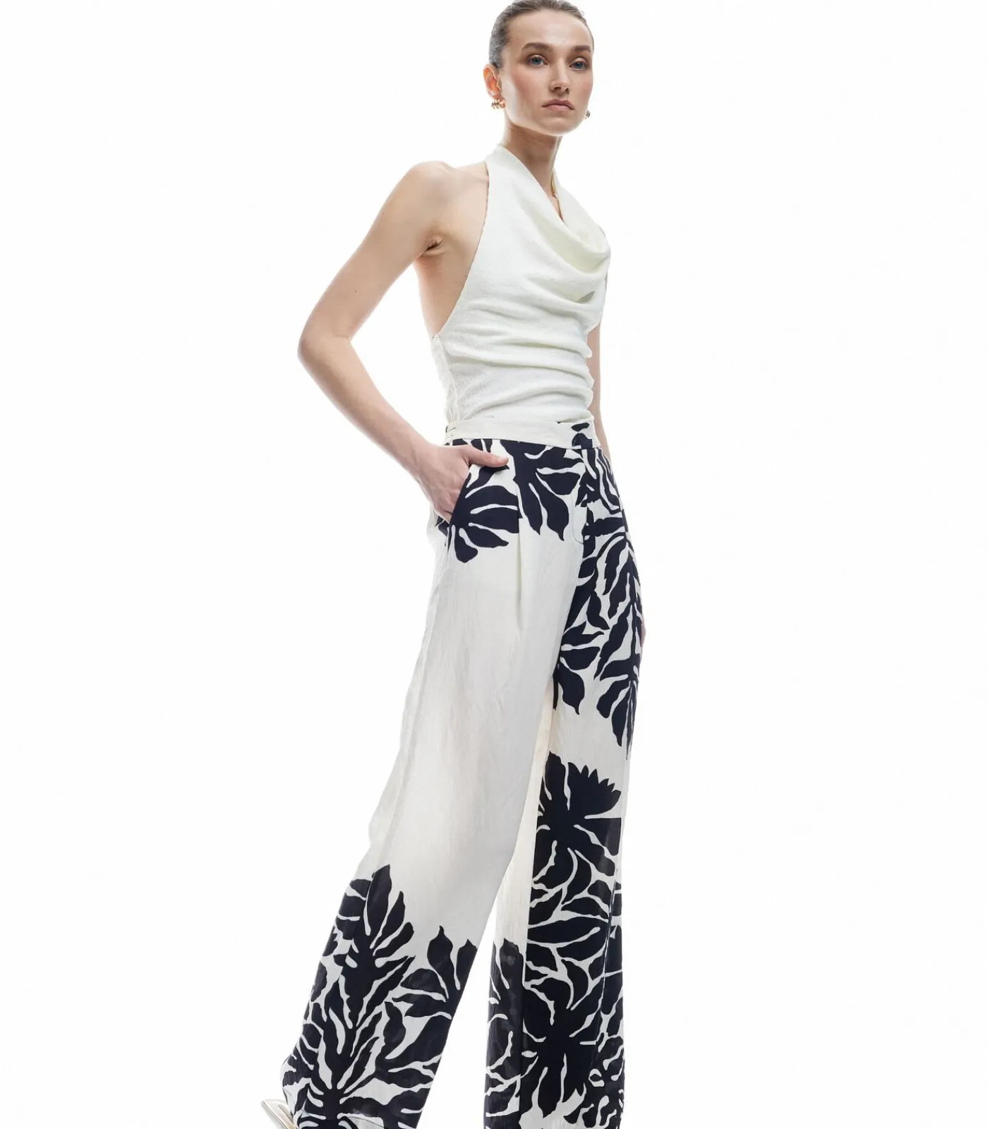 Koton Floral Palazzo Pants white Discount