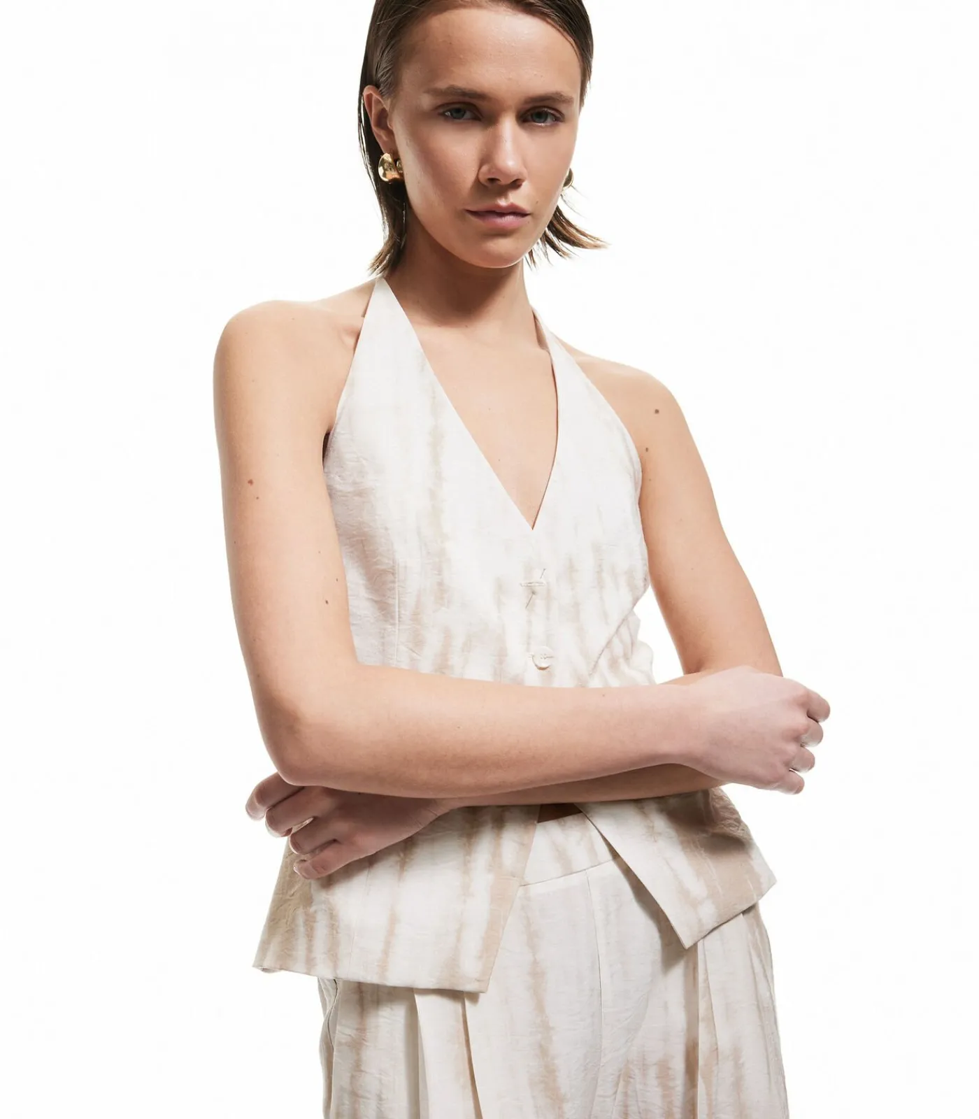 Koton Halter Neck Patterned Vest beige Sale