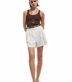 Koton High Rise Striped Shorts beige Online