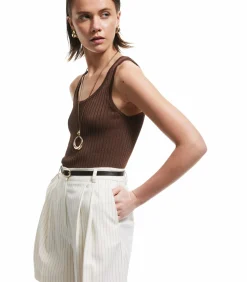 Koton High Rise Striped Shorts beige Online