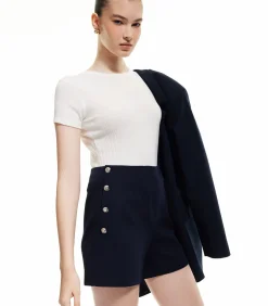 Koton High-Rise Mini Shorts navyBlue Discount