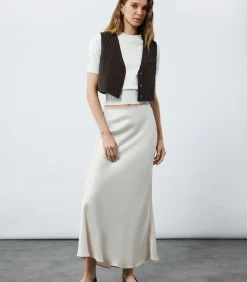 Koton Midi Satin Skirt beige Discount