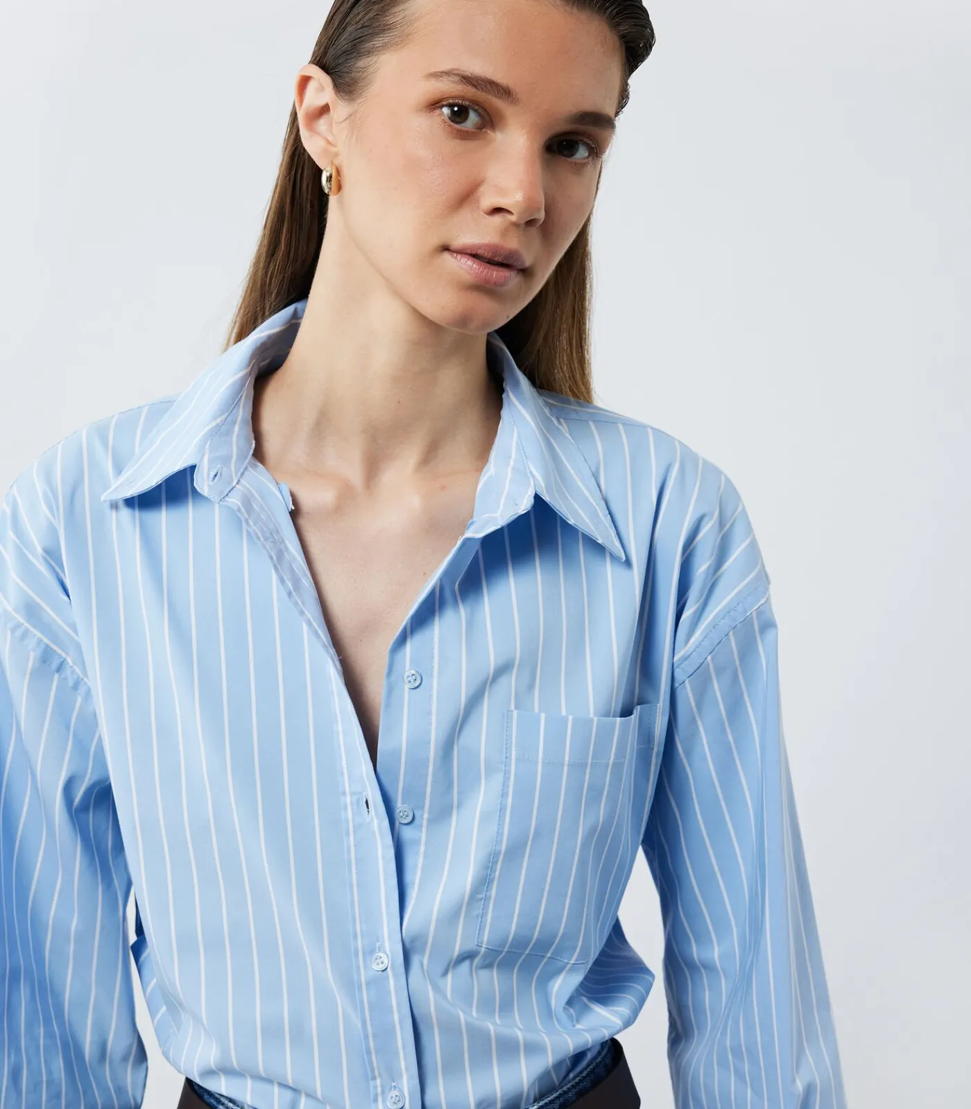 Koton Oversize Poplin Shirt blue Sale