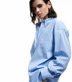 Koton Oversize Poplin Shirt blue Sale