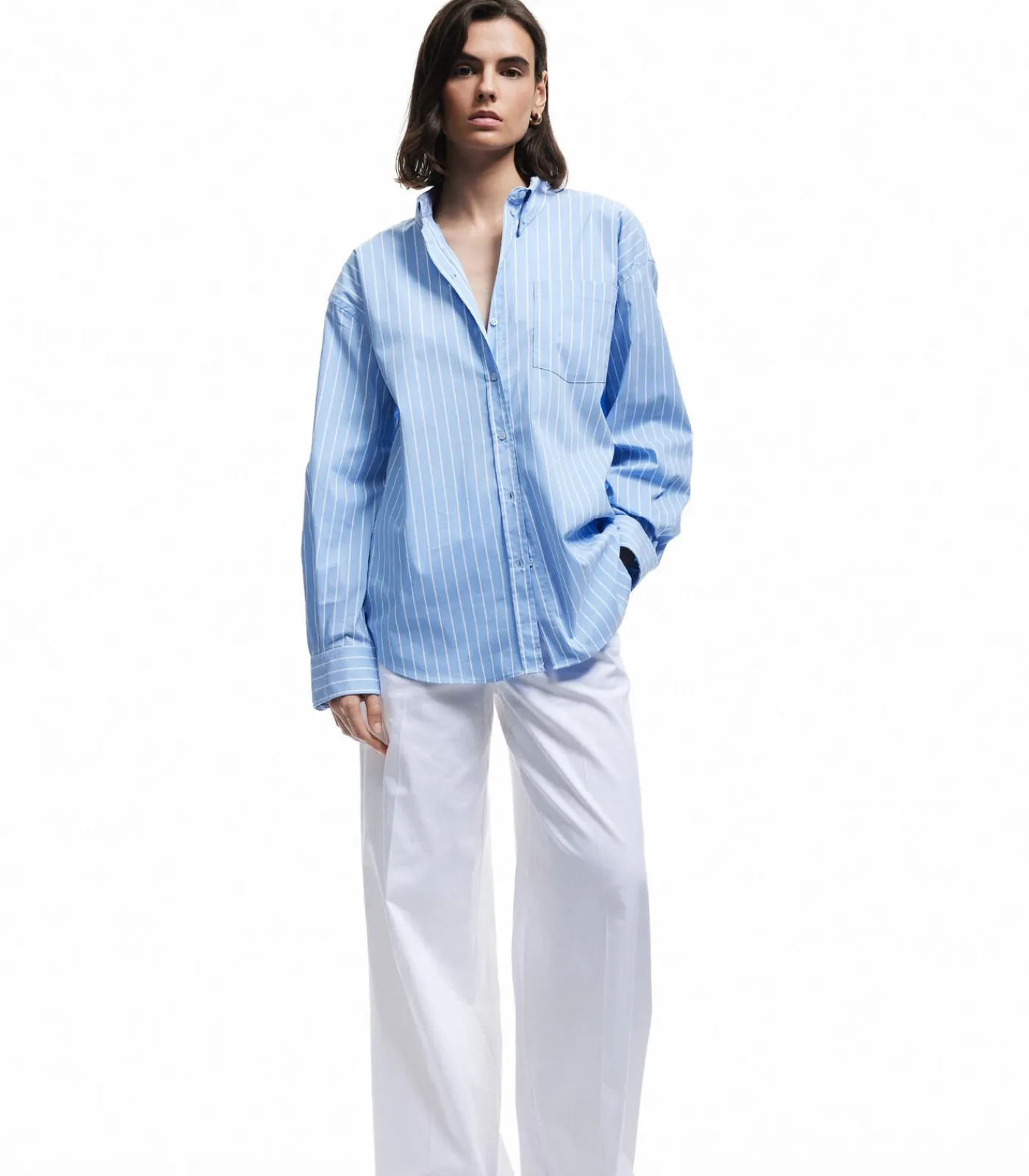 Koton Oversize Poplin Shirt blue Sale