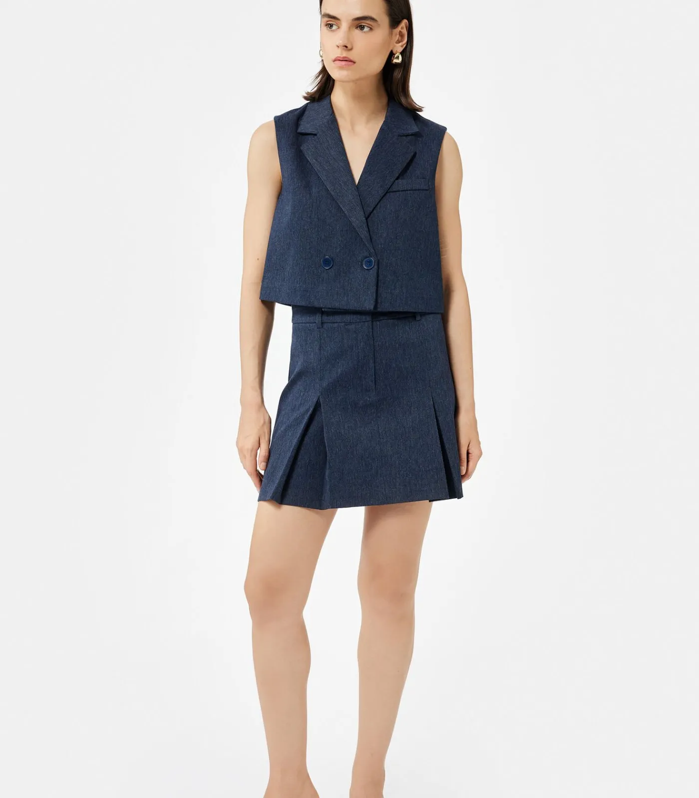 Koton Pleated Mini Skirt navyBlue New