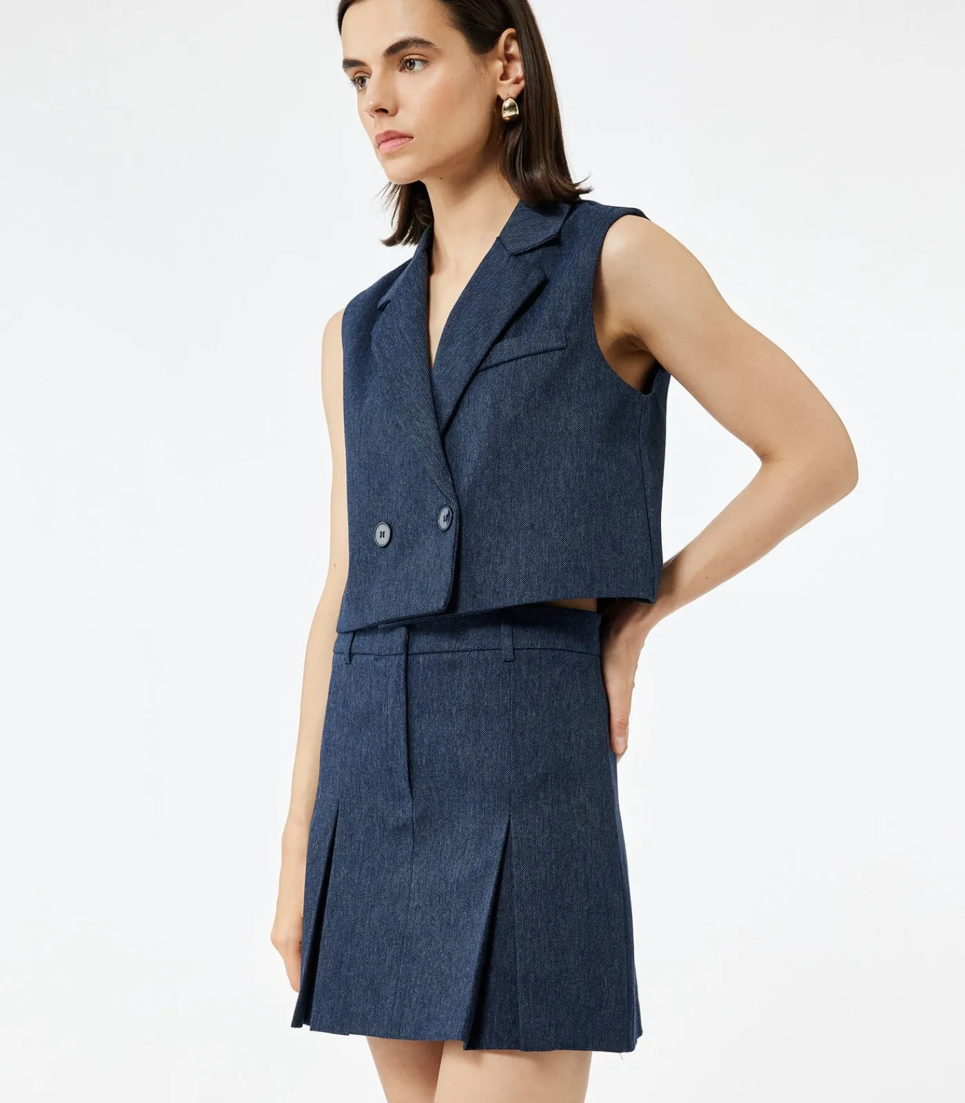 Koton Pleated Mini Skirt navyBlue New