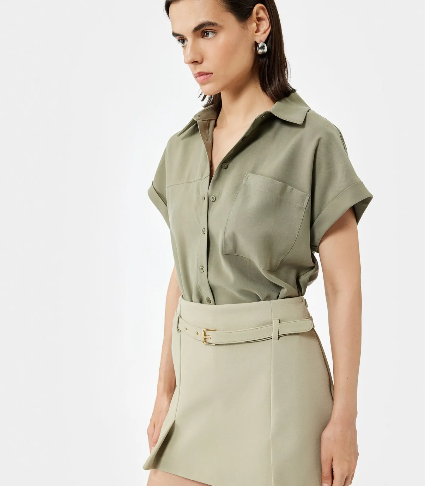 Koton Pocket Detail Crop Shirt khaki Online