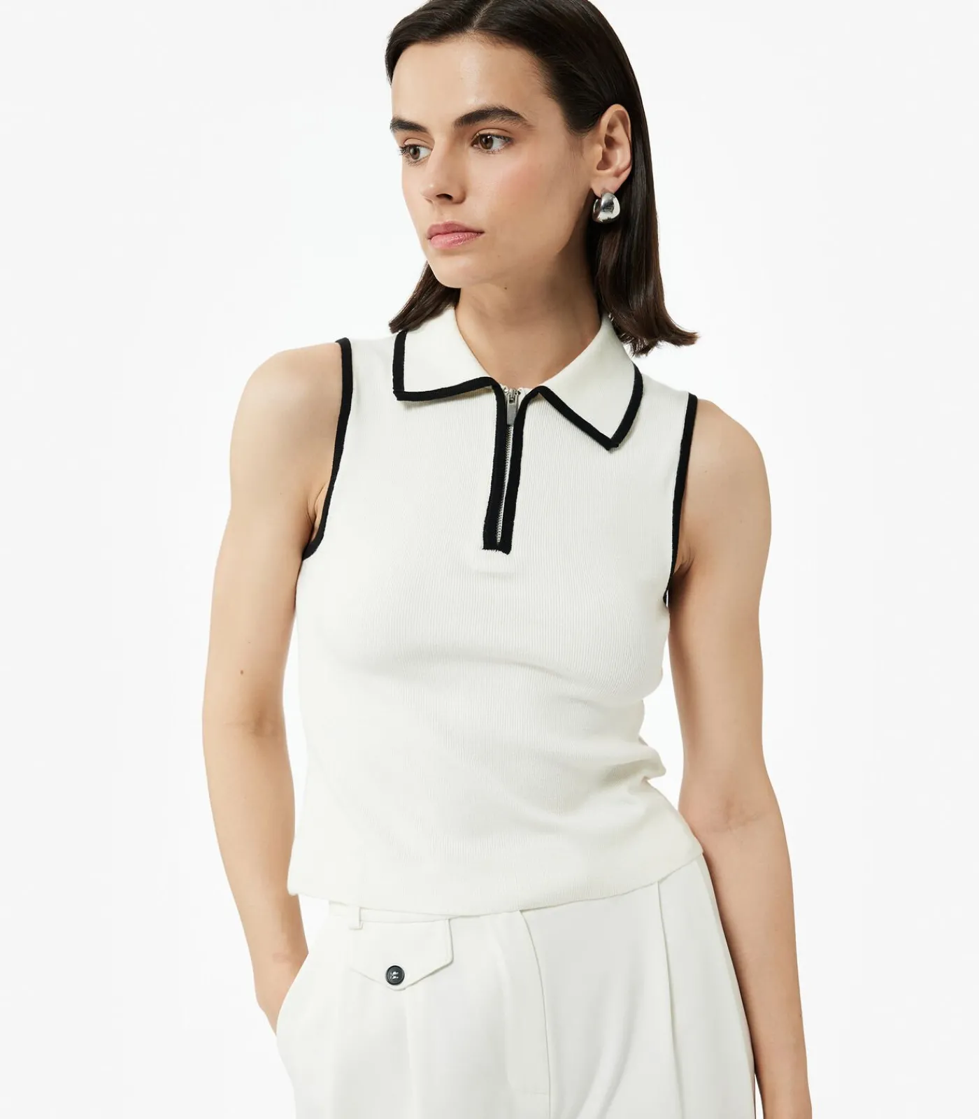Koton Polo Neck Knit Blouse white Discount