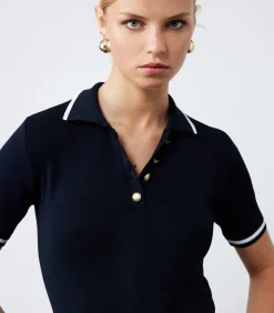 Koton Polo Neck Knit Sweater navyBlue Clearance