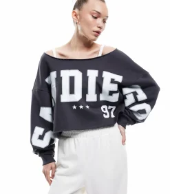 Koton Printed Crop Sweatshirt darkGrey Best